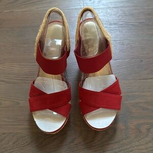 Studio Paolo size 6 1/2 red open toe suede espadrille wedge sandals